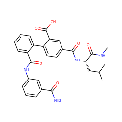 CNC(=O)[C@H](CC(C)C)NC(=O)c1ccc(-c2ccccc2C(=O)Nc2cccc(C(N)=O)c2)c(C(=O)O)c1 ZINC000028642000