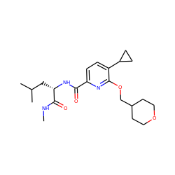 CNC(=O)[C@H](CC(C)C)NC(=O)c1ccc(C2CC2)c(OCC2CCOCC2)n1 ZINC000150221284