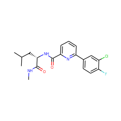 CNC(=O)[C@H](CC(C)C)NC(=O)c1cccc(-c2ccc(F)c(Cl)c2)n1 ZINC000150214465