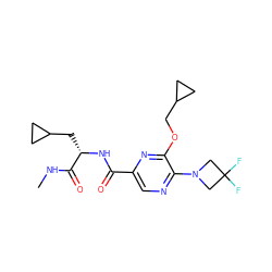 CNC(=O)[C@H](CC1CC1)NC(=O)c1cnc(N2CC(F)(F)C2)c(OCC2CC2)n1 ZINC000219493708