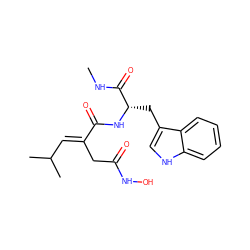 CNC(=O)[C@H](Cc1c[nH]c2ccccc12)NC(=O)/C(=C/C(C)C)CC(=O)NO ZINC000013537462