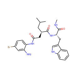 CNC(=O)[C@H](Cc1c[nH]c2ccccc12)NC(=O)[C@@H](CC(=O)Nc1ccc(Br)cc1N)CC(C)C ZINC000653918647