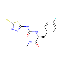 CNC(=O)[C@H](Cc1ccc(F)cc1)NC(=O)Nc1nnc(S)s1 ZINC000013796950