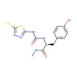 CNC(=O)[C@H](Cc1ccc(O)cc1)NC(=O)Nc1nnc(S)s1 ZINC000013796953