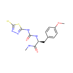 CNC(=O)[C@H](Cc1ccc(OC)cc1)NC(=O)Nc1nnc(S)s1 ZINC000013796956