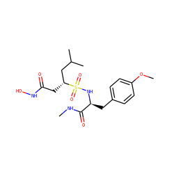 CNC(=O)[C@H](Cc1ccc(OC)cc1)NS(=O)(=O)[C@H](CC(=O)NO)CC(C)C ZINC000026388375