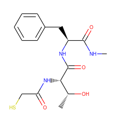 CNC(=O)[C@H](Cc1ccccc1)NC(=O)[C@@H](NC(=O)CS)[C@@H](C)O ZINC000001542168