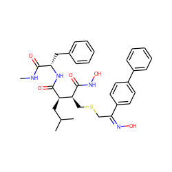 CNC(=O)[C@H](Cc1ccccc1)NC(=O)[C@H](CC(C)C)[C@H](CSC/C(=N/O)c1ccc(-c2ccccc2)cc1)C(=O)NO ZINC000027083812