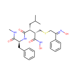 CNC(=O)[C@H](Cc1ccccc1)NC(=O)[C@H](CC(C)C)[C@H](CSC/C(=N/O)c1ccccc1)C(=O)NO ZINC000026997164