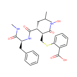 CNC(=O)[C@H](Cc1ccccc1)NC(=O)[C@H](CC(C)C)[C@H](CSc1ccccc1C(=O)O)C(=O)NO ZINC000026994619