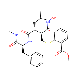 CNC(=O)[C@H](Cc1ccccc1)NC(=O)[C@H](CC(C)C)[C@H](CSc1ccccc1C(=O)OC)C(=O)NO ZINC000026994625