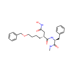 CNC(=O)[C@H](Cc1ccccc1)NC(=O)[C@H](CCCCOCc1ccccc1)CC(=O)NO ZINC000003813615