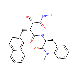 CNC(=O)[C@H](Cc1ccccc1)NC(=O)[C@H](Cc1ccc2ccccc2c1)[C@H](O)C(=O)NO ZINC000026937079