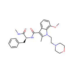 CNC(=O)[C@H](Cc1ccccc1)NC(=O)c1c(C)n(CCN2CCOCC2)c2c(OC)cccc12 ZINC000013817280