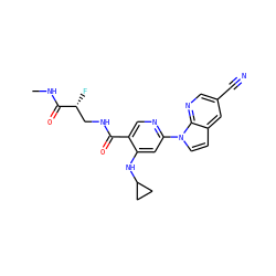 CNC(=O)[C@H](F)CNC(=O)c1cnc(-n2ccc3cc(C#N)cnc32)cc1NC1CC1 ZINC001772582668
