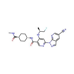 CNC(=O)[C@H]1CC[C@H](NC(=O)c2cnc(-n3ncc4cc(C#N)cnc43)cc2N[C@@H](C)CF)CC1 ZINC001772599423