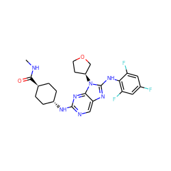 CNC(=O)[C@H]1CC[C@H](Nc2ncc3nc(Nc4c(F)cc(F)cc4F)n([C@H]4CCOC4)c3n2)CC1 ZINC000254169476