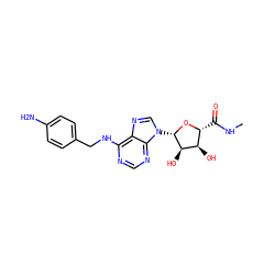 CNC(=O)[C@H]1O[C@@H](n2cnc3c(NCc4ccc(N)cc4)ncnc32)[C@H](O)[C@@H]1O ZINC000004475069