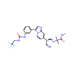 CNC(=O)C(C)(C)/N=C/[C@@H](C=N)c1ccn2c(-c3cccc(NC(=O)NCC(F)(F)F)c3)cnc2c1 ZINC000169704619