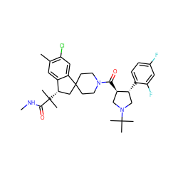 CNC(=O)C(C)(C)[C@H]1CC2(CCN(C(=O)[C@@H]3CN(C(C)(C)C)C[C@H]3c3ccc(F)cc3F)CC2)c2cc(Cl)c(C)cc21 ZINC000072112673