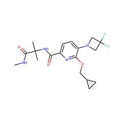 CNC(=O)C(C)(C)NC(=O)c1ccc(N2CC(F)(F)C2)c(OCC2CC2)n1 ZINC000143475242