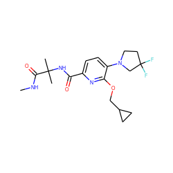 CNC(=O)C(C)(C)NC(=O)c1ccc(N2CCC(F)(F)C2)c(OCC2CC2)n1 ZINC000206694963