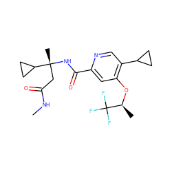 CNC(=O)C[C@@](C)(NC(=O)c1cc(O[C@@H](C)C(F)(F)F)c(C2CC2)cn1)C1CC1 ZINC000146267352