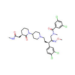 CNC(=O)C[C@H]1CCCN(C2CCN(CC[C@@H](/C(CN(C)C(=O)c3cc(Cl)cc(Cl)c3)=N/OC)c3ccc(Cl)c(Cl)c3)CC2)C1=O ZINC000003940200