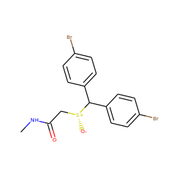 CNC(=O)C[S@@+]([O-])C(c1ccc(Br)cc1)c1ccc(Br)cc1 ZINC000066097883