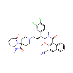 CNC(=O)C1(N2CCCCC2=O)CCN(CC[C@H](CN(C)C(=O)c2c(OC)c(C#N)cc3ccccc23)c2ccc(Cl)c(Cl)c2)CC1 ZINC000003974522