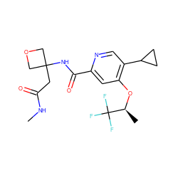 CNC(=O)CC1(NC(=O)c2cc(O[C@@H](C)C(F)(F)F)c(C3CC3)cn2)COC1 ZINC000149250123