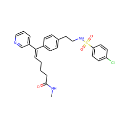 CNC(=O)CCC/C=C(\c1ccc(CCNS(=O)(=O)c2ccc(Cl)cc2)cc1)c1cccnc1 ZINC000013733258