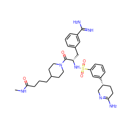 CNC(=O)CCCC1CCN(C(=O)[C@H](Cc2cccc(C(=N)N)c2)NS(=O)(=O)c2cccc([C@@H]3CCC(N)=NC3)c2)CC1 ZINC000043198206