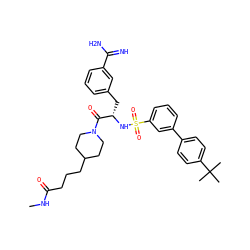 CNC(=O)CCCC1CCN(C(=O)[C@H](Cc2cccc(C(=N)N)c2)NS(=O)(=O)c2cccc(-c3ccc(C(C)(C)C)cc3)c2)CC1 ZINC000096175796