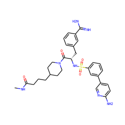 CNC(=O)CCCC1CCN(C(=O)[C@H](Cc2cccc(C(=N)N)c2)NS(=O)(=O)c2cccc(-c3ccc(N)nc3)c2)CC1 ZINC000096175801