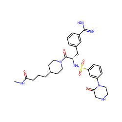 CNC(=O)CCCC1CCN(C(=O)[C@H](Cc2cccc(C(=N)N)c2)NS(=O)(=O)c2cccc(N3CCNCC3=O)c2)CC1 ZINC000096175790