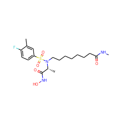 CNC(=O)CCCCCCCN([C@H](C)C(=O)NO)S(=O)(=O)c1ccc(F)c(C)c1 ZINC000473150007