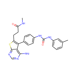 CNC(=O)CCc1sc2ncnc(N)c2c1-c1ccc(NC(=O)Nc2cccc(C)c2)cc1 ZINC000013673650