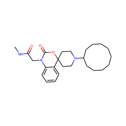 CNC(=O)CN1C(=O)OC2(CCN(C3CCCCCCCCC3)CC2)c2ccccc21 ZINC000049033746