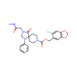 CNC(=O)CN1CN(c2ccccc2)C2(CCN(C(=O)OCc3cc4c(cc3Cl)OCO4)CC2)C1=O ZINC000013864305