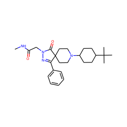 CNC(=O)CN1N=C(c2ccccc2)C2(CCN(C3CCC(C(C)(C)C)CC3)CC2)C1=O ZINC000049089678