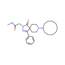 CNC(=O)CN1N=C(c2ccccc2)C2(CCN(C3CCCCCCCCC3)CC2)C1=O ZINC000049785094