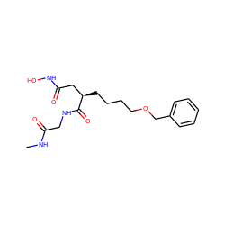 CNC(=O)CNC(=O)[C@H](CCCCOCc1ccccc1)CC(=O)NO ZINC000027100512
