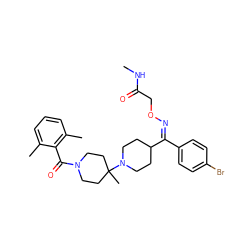 CNC(=O)CO/N=C(/c1ccc(Br)cc1)C1CCN(C2(C)CCN(C(=O)c3c(C)cccc3C)CC2)CC1 ZINC000027522005