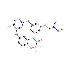 CNC(=O)COc1cccc(Nc2ncc(F)c(Nc3ccc4c(c3)NC(=O)C(F)(F)O4)n2)c1 ZINC000038576002