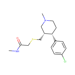 CNC(=O)CSC[C@@H]1CN(C)CC[C@@H]1c1ccc(Cl)cc1 ZINC000013677517