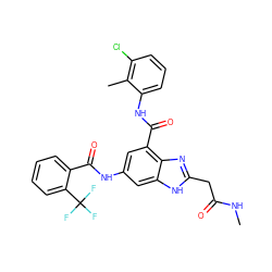 CNC(=O)Cc1nc2c(C(=O)Nc3cccc(Cl)c3C)cc(NC(=O)c3ccccc3C(F)(F)F)cc2[nH]1 ZINC000205653351