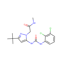 CNC(=O)Cn1nc(C(C)(C)C)cc1NC(=O)Nc1cccc(Cl)c1Cl ZINC000003834000