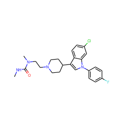 CNC(=O)N(C)CCN1CCC(c2cn(-c3ccc(F)cc3)c3cc(Cl)ccc23)CC1 ZINC000013731202