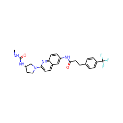 CNC(=O)N[C@@H]1CCN(c2ccc3cc(NC(=O)CCc4ccc(C(F)(F)F)cc4)ccc3n2)C1 ZINC000036351940